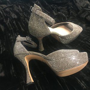 Platform Ankle Strap Black/Silver Sparkle Sandal Sz 6 Mix No. 6